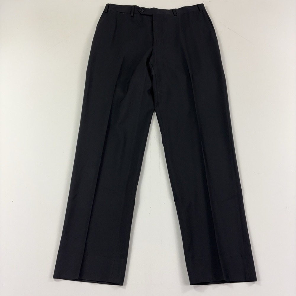 Canali Dress Pants Mens 34x32 Black Wool Flat Front Straight Leg Classic Italy